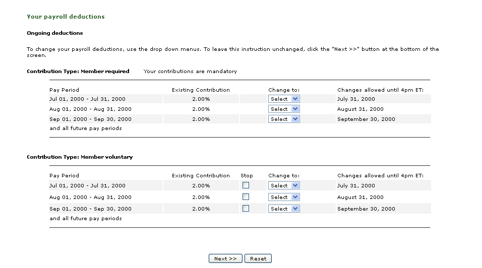 Contributions - View Change My Payroll Deduction Amount