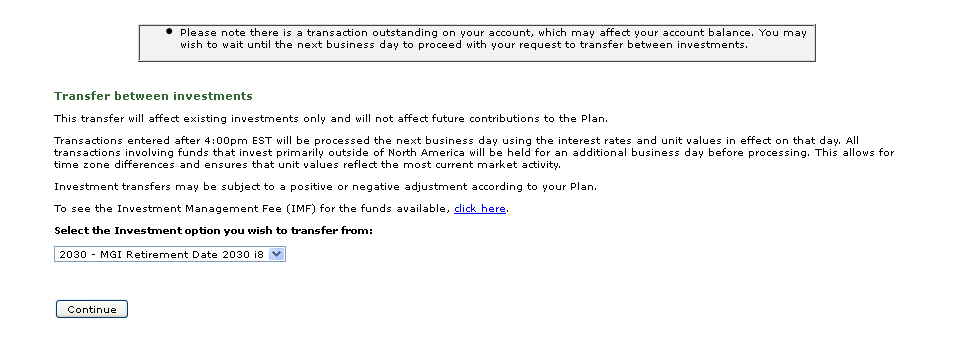 Change Investments - Transfer between investments