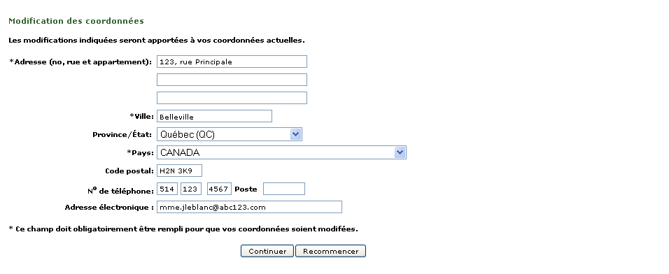 Change contact information