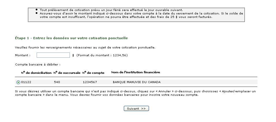 Contributions – Lump Sum – Step 1