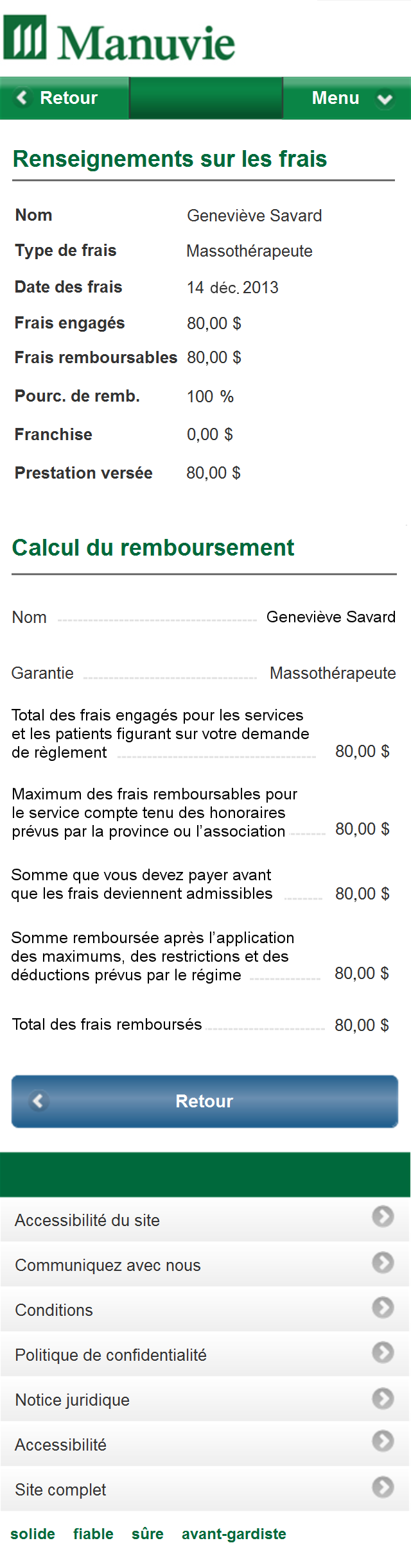 Renseignements sur les frais