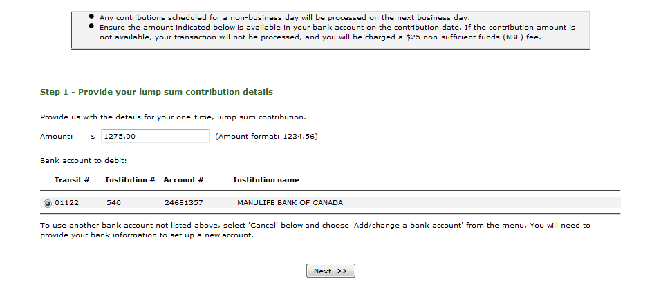 Contributions – Lump Sum – Step 1